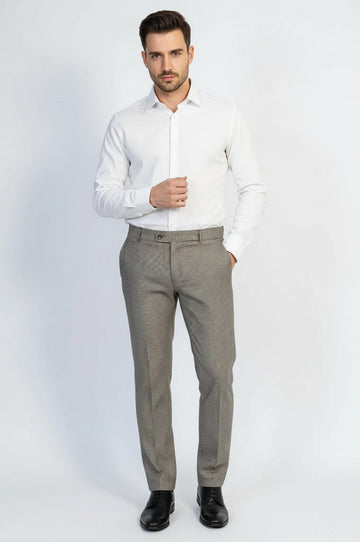 Tan Slim Fit Houndstooth Trousers – Wessi