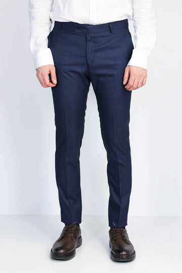 Navy Blue Slim Fit Plain Dress Trousers – Wessi