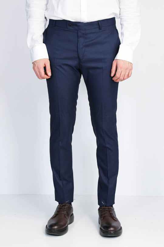 Navy Blue Slim Fit Plain Dress Trousers – Wessi