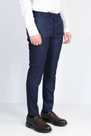 Navy Blue Slim Fit Plain Dress Trousers – Wessi