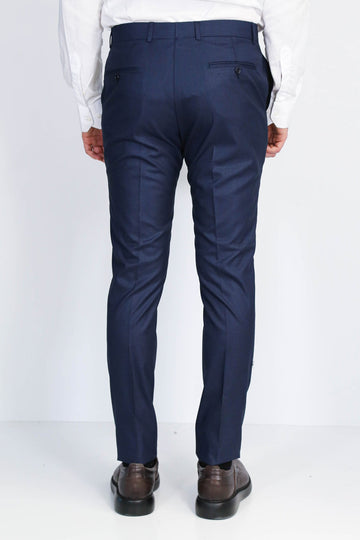 Navy Blue Slim Fit Plain Dress Trousers – Wessi