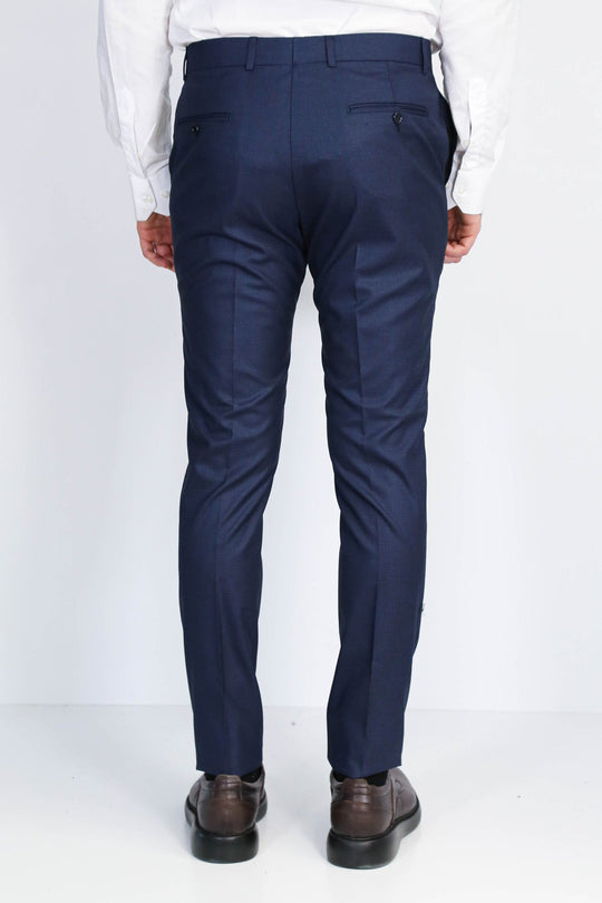 Navy Blue Slim Fit Plain Dress Trousers – Wessi