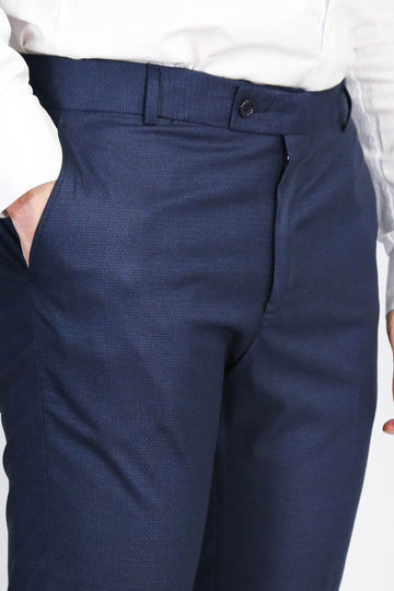 Navy Blue Slim Fit Plain Dress Trousers – Wessi