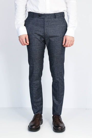 Navy Blue Slim Fit Plain Dress Trousers – Regular Length – Wessi