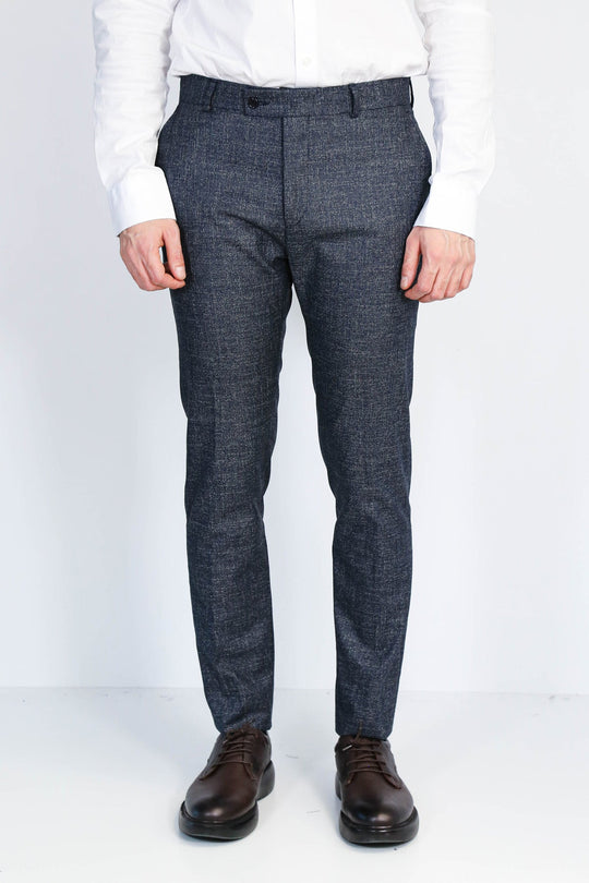 Navy Blue Slim Fit Plain Dress Trousers – Regular Length – Wessi
