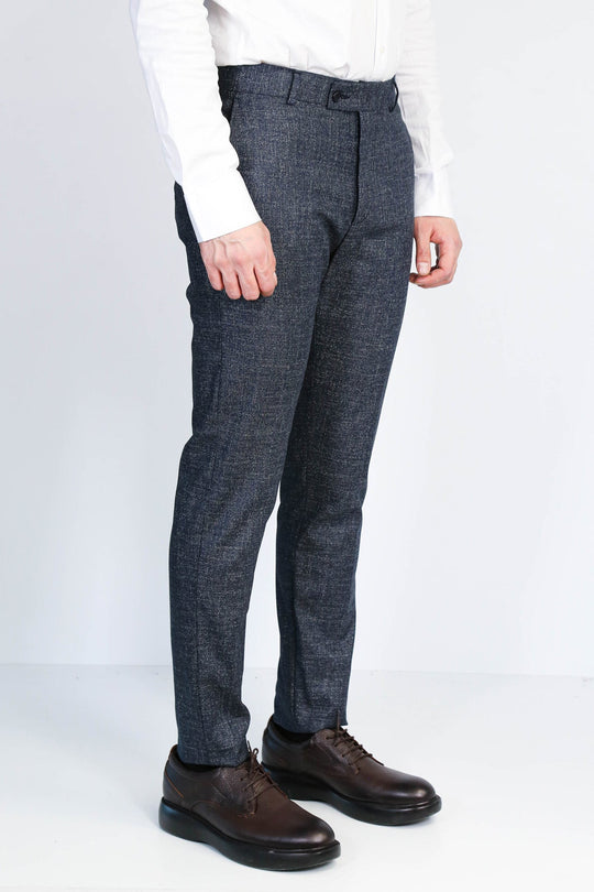 Navy Blue Slim Fit Plain Dress Trousers – Regular Length – Wessi