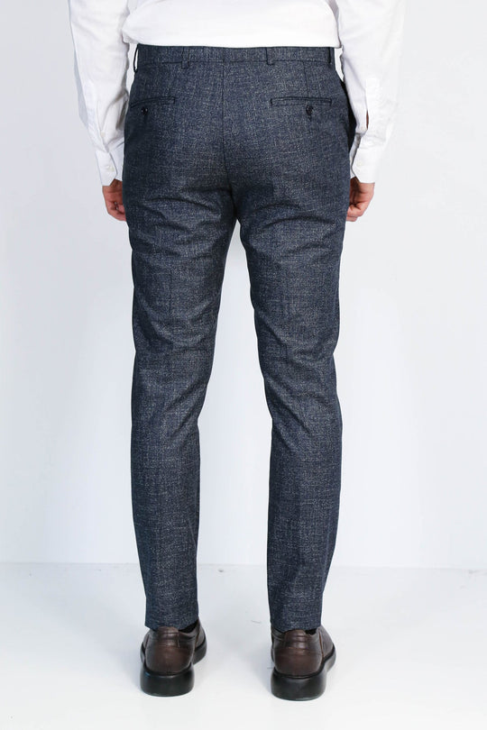 Navy Blue Slim Fit Plain Dress Trousers – Regular Length – Wessi