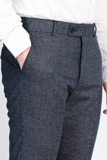 Navy Blue Slim Fit Plain Dress Trousers – Regular Length – Wessi