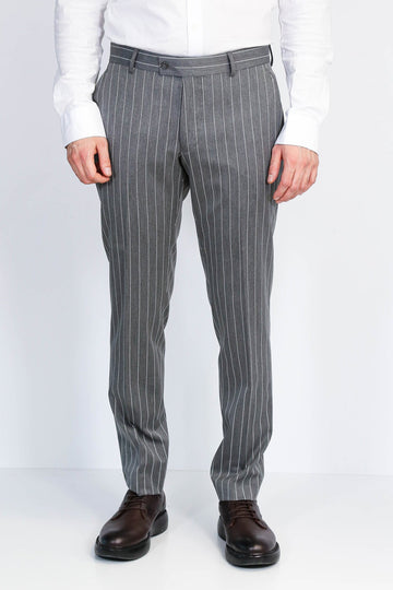 Grey White Pinstripe Slim Fit Dress Trousers – Wessi