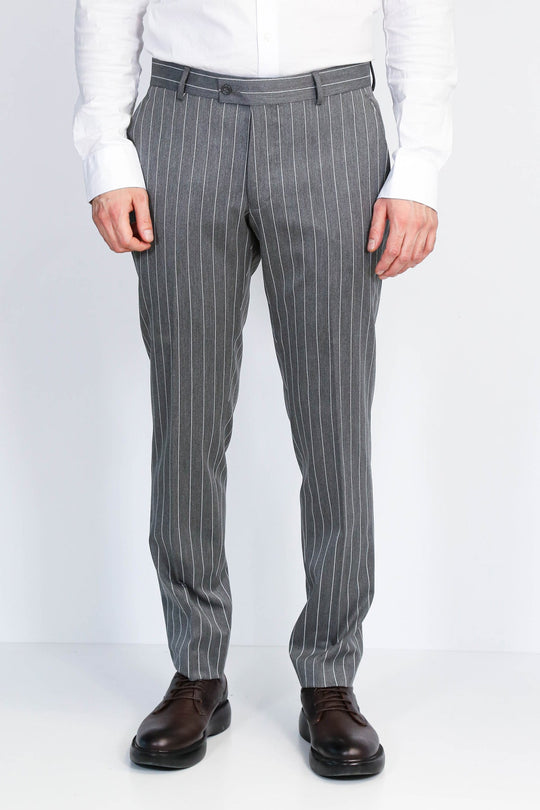 Grey White Pinstripe Slim Fit Dress Trousers – Wessi