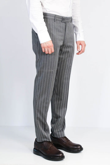Grey White Pinstripe Slim Fit Dress Trousers – Wessi