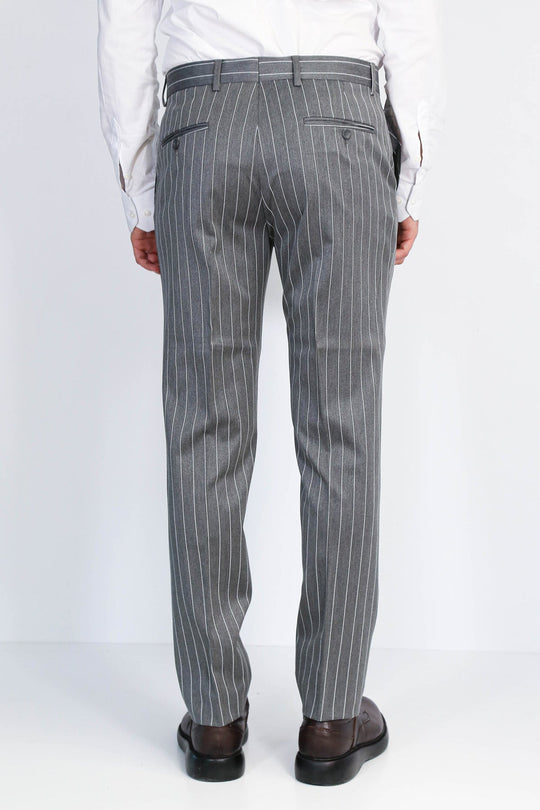 Grey White Pinstripe Slim Fit Dress Trousers – Wessi