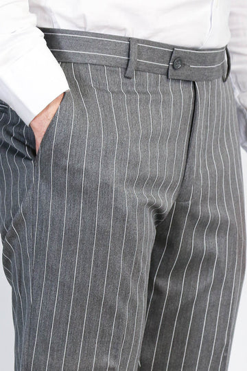 Grey White Pinstripe Slim Fit Dress Trousers – Wessi
