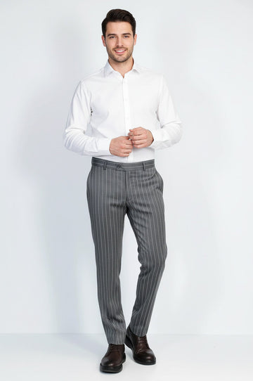 Grey White Pinstripe Slim Fit Dress Trousers – Wessi