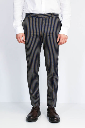 Navy Blue Slim Fit Striped Dress Trousers – Wessi