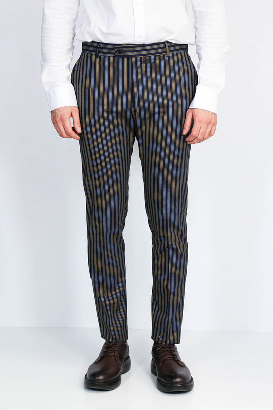 Navy Blue Slim Fit Striped Dress Trousers – Wessi