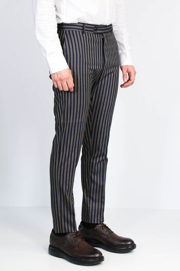 Navy Blue Slim Fit Striped Dress Trousers – Wessi