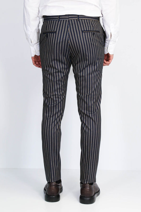 Navy Blue Slim Fit Striped Dress Trousers – Wessi