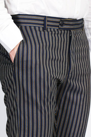 Navy Blue Slim Fit Striped Dress Trousers – Wessi