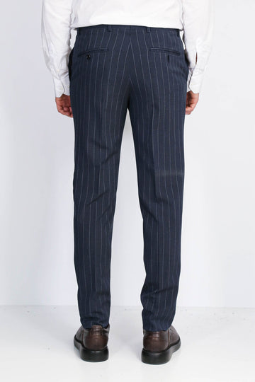 Navy Blue Slim Fit Pinstripe Trousers – Wessi