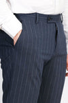 Navy Blue Slim Fit Pinstripe Trousers – Wessi