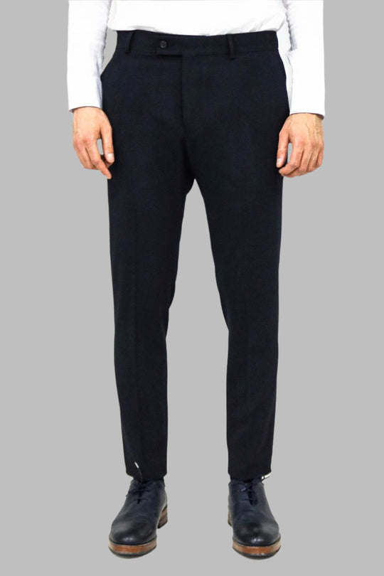 Navy Blue Slim Fit Plain Dress Trousers – Wessi