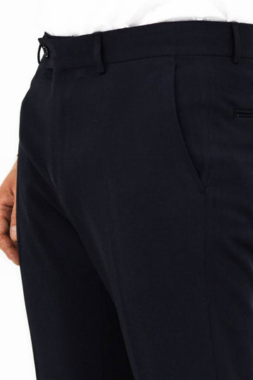 Navy Blue Slim Fit Plain Dress Trousers – Wessi