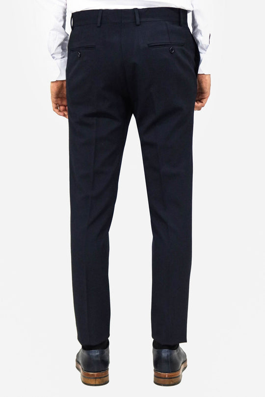 Navy Blue Slim Fit Plain Dress Trousers – Wessi