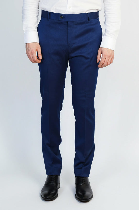 Dark Blue Slim Fit Plain Trousers – Wessi