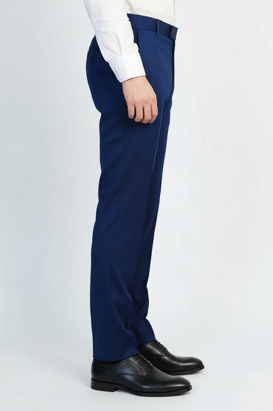 Dark Blue Slim Fit Plain Trousers – Wessi