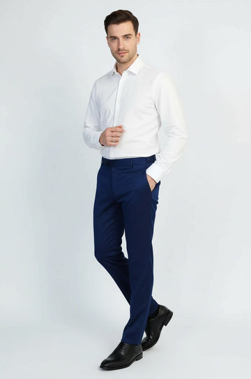 Dark Blue Slim Fit Plain Trousers – Wessi