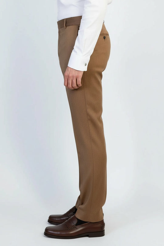 Tan Slim Fit Plain Trousers – Wessi