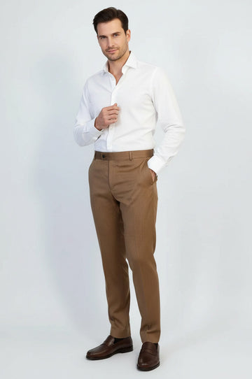 Tan Slim Fit Plain Trousers – Wessi
