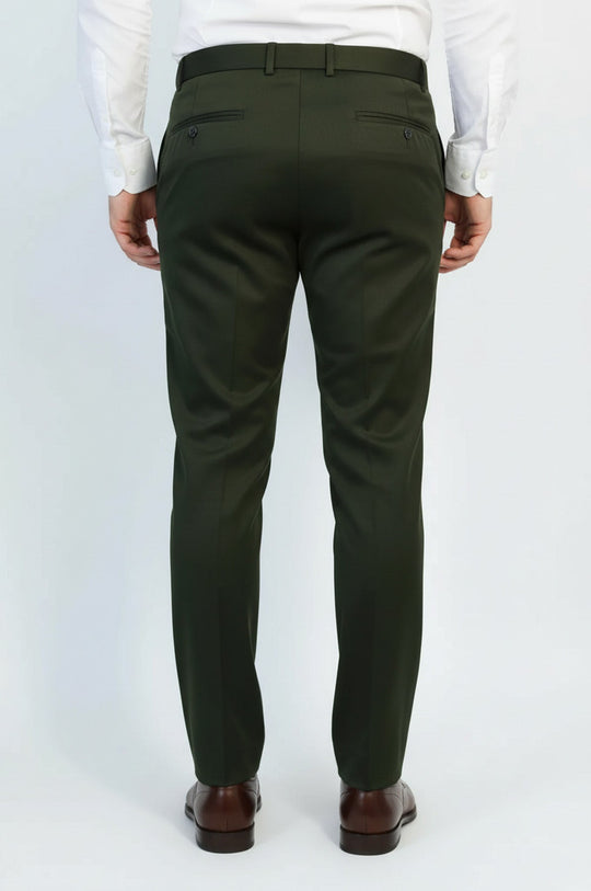 Green Slim Fit Plain Dress Trousers – Wessi