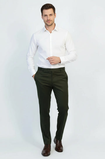 Green Slim Fit Plain Dress Trousers – Wessi