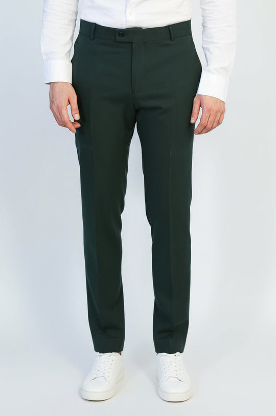 Dark Green Slim Fit Plain Dress Trousers – Wessi