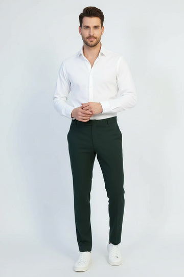 Dark Green Slim Fit Plain Dress Trousers – Wessi