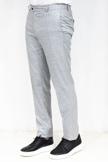 Grey Slim Fit Textured Two-Pocket Trousers – Wessi