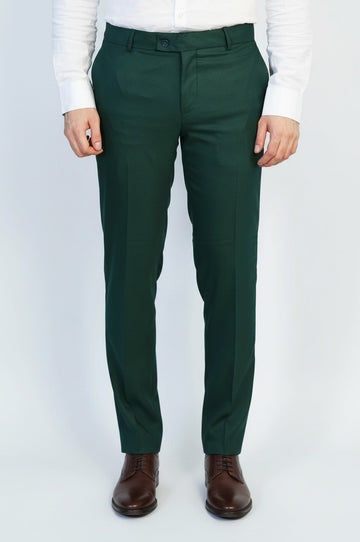 Dark Green Slim Fit Textured Two-Pocket Trousers – Wessi