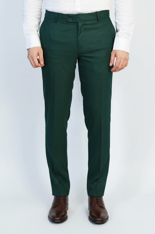 Dark Green Slim Fit Textured Two-Pocket Trousers – Wessi