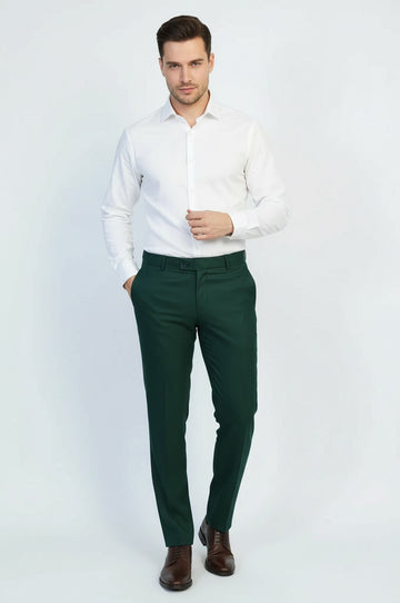 Dark Green Slim Fit Textured Two-Pocket Trousers – Wessi