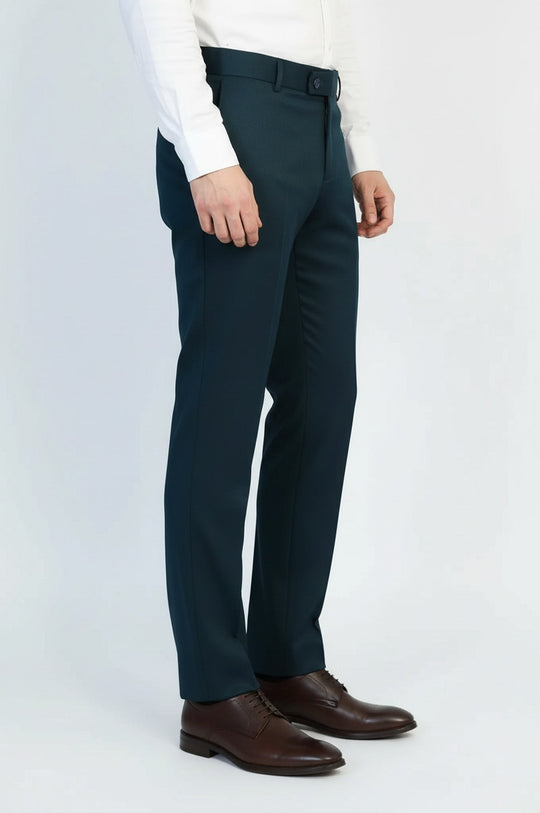 Oil Green Slim Fit Textured Two-Pocket Trousers – Wessi
