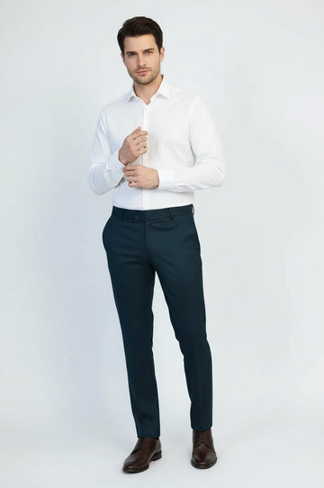 Oil Green Slim Fit Textured Two-Pocket Trousers – Wessi