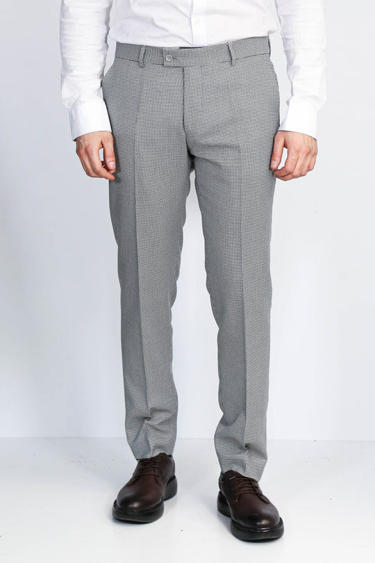 Grey Slim Fit Check Dress Trousers – Wessi
