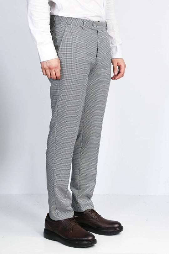 Grey Slim Fit Check Dress Trousers – Wessi
