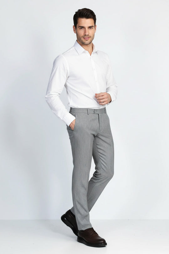 Grey Slim Fit Check Dress Trousers – Wessi