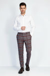 Dark Blue Slim Fit Checked Trousers – Wessi