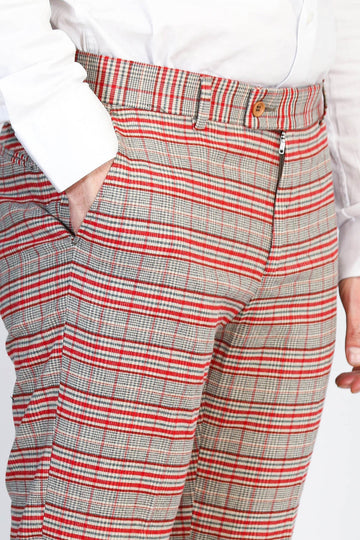 Grey Slim Fit Red Check Trousers – Wessi