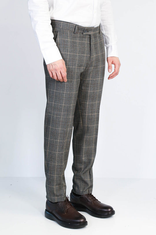 Anthracite Slim Fit Checked Trousers – Wessi