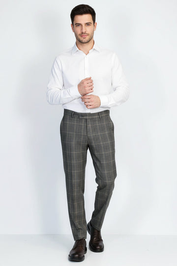 Anthracite Slim Fit Checked Trousers – Wessi